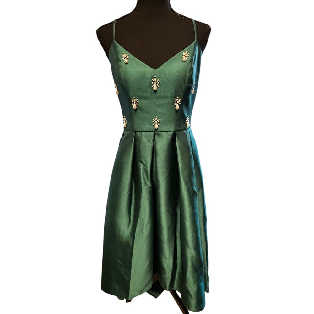 Eliza J Women's Emerald Green Beaded-Bodice Pleated High-Low Gown NWT Size 6